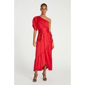AMUR Topanga faux Red Wrap Dress 8 Sustainable Fashion party Bow (bin ii107)
